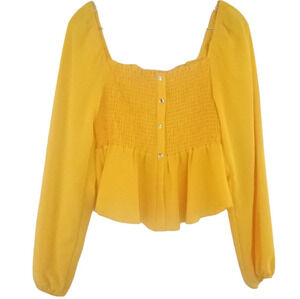 Vivace Women's Bright Yellow Shirred Peplum  Crop Top Size 1X